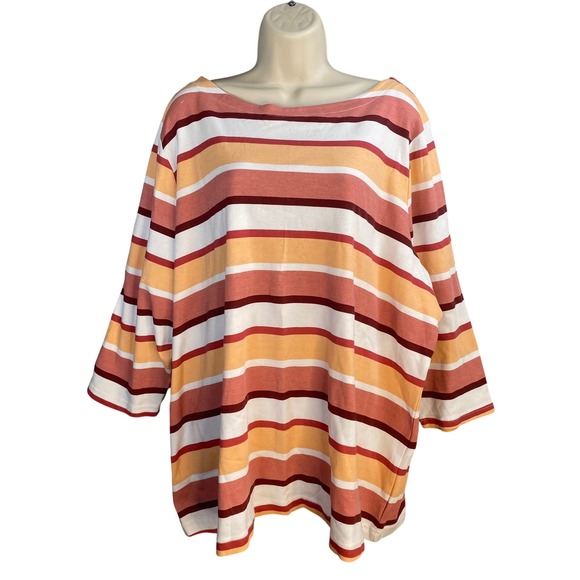 croft & barrow Tops - Croft & Barrow Striped Top Women 3X 3/4 Sleeve Boat Neck Coastal Nautical Preppy